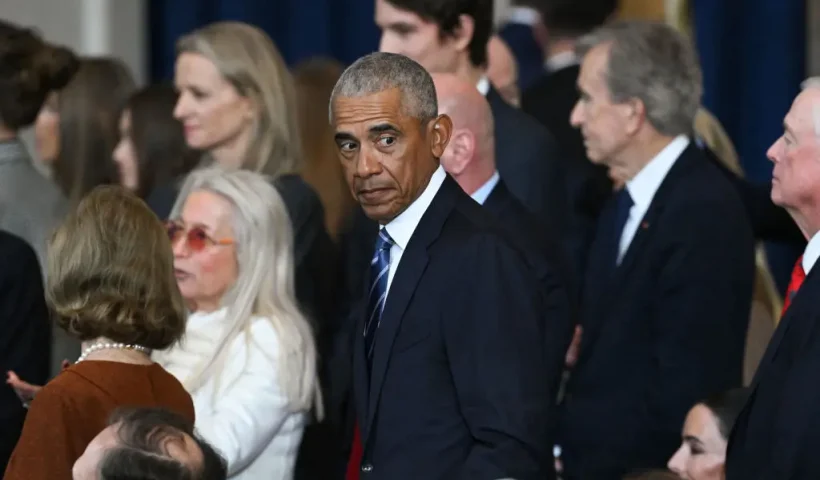Former US President Barack Obama departs at the conclusion of the inauguration ceremony where President Donald Trump was sworn in as the 47th US President in the US Capitol Rotunda in Washington, DC, on January 20, 2025. (Photo by SAUL LOEB / POOL / AFP) (Photo by SAUL LOEB/POOL/AFP via Getty Images)