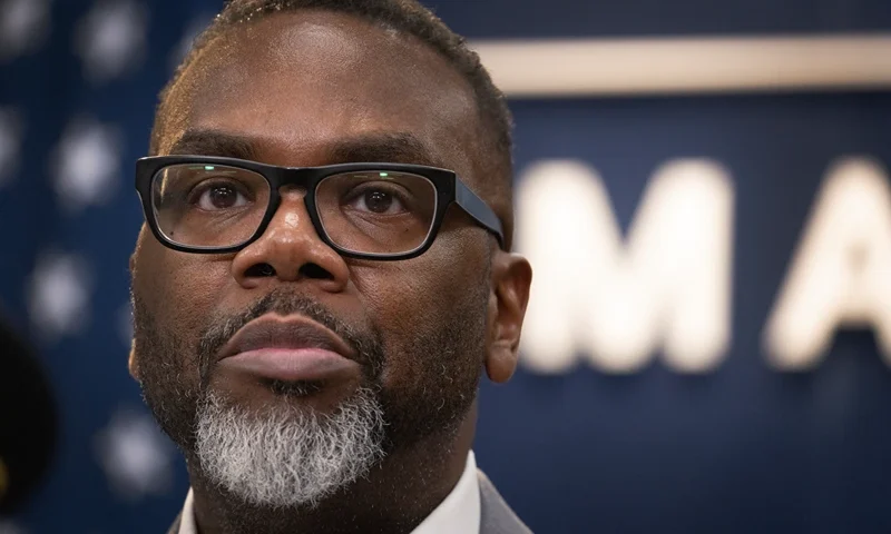 CHICAGO, ILLINOIS - JANUARY 28: Chicago Mayor Brandon Johnson holds a press conference after he was asked, along with other mayors, to appear before congress to discuss the city's sanctuary city program on January 28, 2025 in Chicago, Illinois. According to city officials more than 100 immigrants have been taken into custody in Chicago and the surrounding area since President Donald Trump took office. (Photo by Scott Olson/Getty Images)