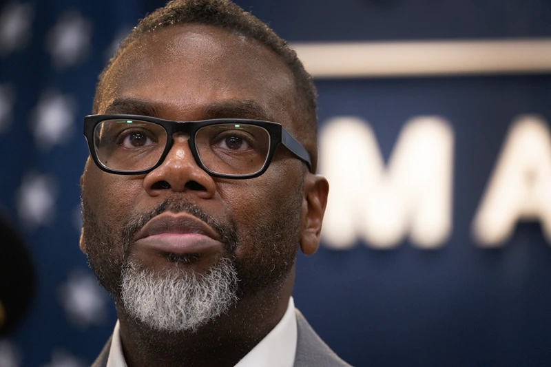 CHICAGO, ILLINOIS - JANUARY 28: Chicago Mayor Brandon Johnson holds a press conference after he was asked, along with other mayors, to appear before congress to discuss the city's sanctuary city program on January 28, 2025 in Chicago, Illinois. According to city officials more than 100 immigrants have been taken into custody in Chicago and the surrounding area since President Donald Trump took office. (Photo by Scott Olson/Getty Images)