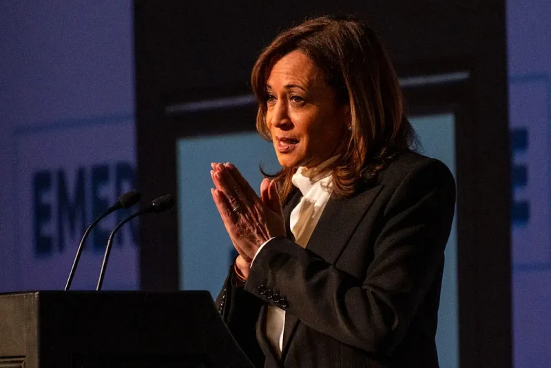 Former US Vice President Kamala Harris speaks at the Emerge 20th Anniversary Gala in San Francisco, California, on April 30, 2025. (Photo by Camille Cohen / AFP) (Photo by CAMILLE COHEN/AFP via Getty Images)