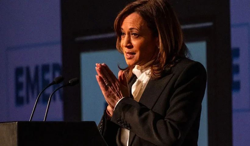 Former US Vice President Kamala Harris speaks at the Emerge 20th Anniversary Gala in San Francisco, California, on April 30, 2025. (Photo by Camille Cohen / AFP) (Photo by CAMILLE COHEN/AFP via Getty Images)