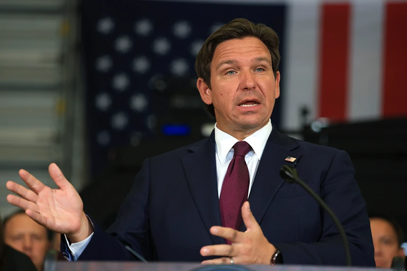 MIRAMAR, FLORIDA - MAY 01: Florida Gov. Ron DeSantis speaks during a press conference held at the ICE-Enforcement and Removal Operation office on May 01, 2025 in Miramar, Florida. DeSantis talked about a multi-agency immigration enforcement effort named Operation Tidal Wave that they say resulted in more than 1,100 arrests in a single week in Florida. (Photo by Joe Raedle/Getty Images)
