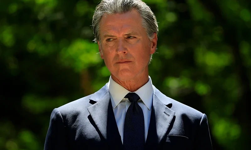 SACRAMENTO, CALIFORNIA - JULY 25: California Gov. Gavin Newsom looks on during a news conference with Texas lawmakers at the Governor’s Mansion on July 25, 2025 in Sacramento, California. California Gov. Gavin Newsom met with Texas lawmakers to push back on Texas's redistricting maneuver that aims to tilt the outcome of the 2026 midterm elections and on how California plans to respond. (Photo by Justin Sullivan/Getty Images)