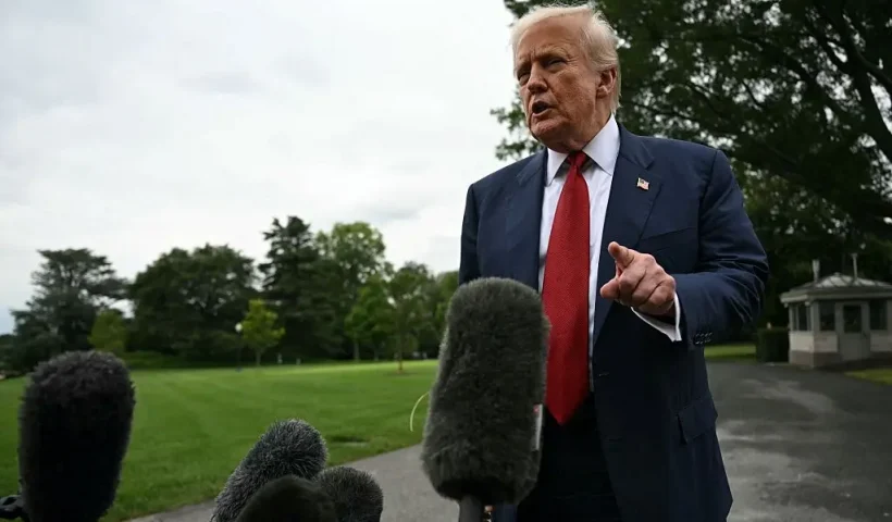 US President Donald Trump speaks to the press before boarding Marine One on the South Lawn of the White House in Washington, DC, on August 1, 2025. Trump is travelling to New Jersey to spend the weekend at his Bedminster residence. (Photo by Jim WATSON / AFP) (Photo by JIM WATSON/AFP via Getty Images)
