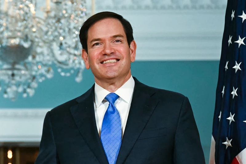 US Secretary of State Marco Rubio (R) shakes hands with Serbian Foreign Minister Marko Djuric as they meet at the State Department in Washington, DC on August 6, 2025. (Photo by Jim WATSON / AFP) (Photo by JIM WATSON/AFP via Getty Images)