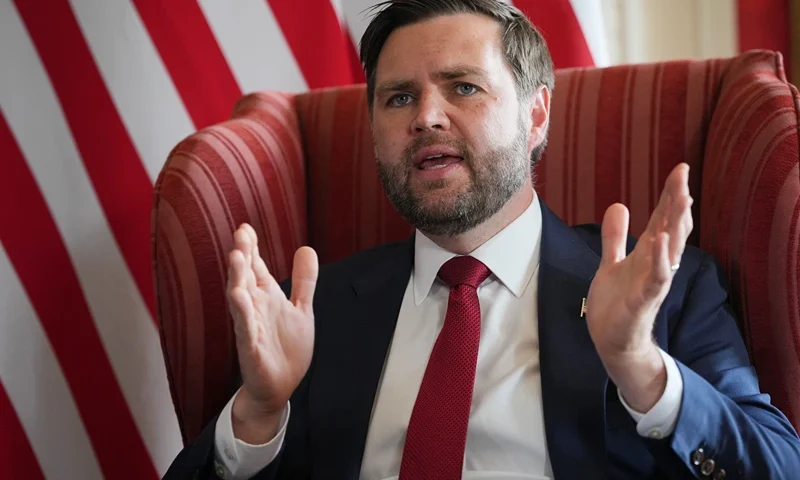 SEVENOAKS, ENGLAND - AUGUST 8: U.S. Vice President JD Vance speaks during a meeting with British Foreign Secretary David Lammy at Chevening House on August 8, 2025 in Sevenoaks, England. US Vice President JD Vance and UK Foreign Secretary David Lammy are meeting for an official bilateral discussion at Chevening House, the Foreign Secretary's Grade I-listed summer residence near Sevenoaks in Kent, where Lammy is hosting the Vance family for the start of their UK holiday. Vance's itinerary is expected to also include a stay in the Cotswolds and a visit to Hampton Court Palace, and comes just weeks after US President Donald Trump vacationed in Scotland. (Photo by Kin Cheung - Pool/Getty Images)