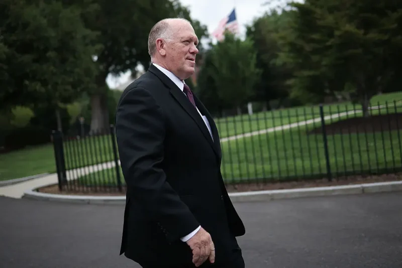 WASHINGTON, DC - AUGUST 06: White House "Border Czar" Tom Homan walks toward reporters outside the White House on August 06, 2025 in Washington, DC. Homan answered a range of questions related to immigration issues while talking with reporters. (Photo by Win McNamee/Getty Images)