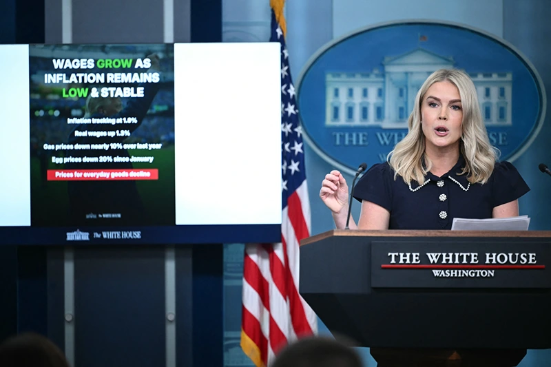 White House Press Secretary Karoline Leavitt speaks during a press briefing in the Brady Briefing Room of the White House in Washington, DC, on August 12, 2025. (Photo by Mandel NGAN / AFP) (Photo by MANDEL NGAN/AFP via Getty Images)