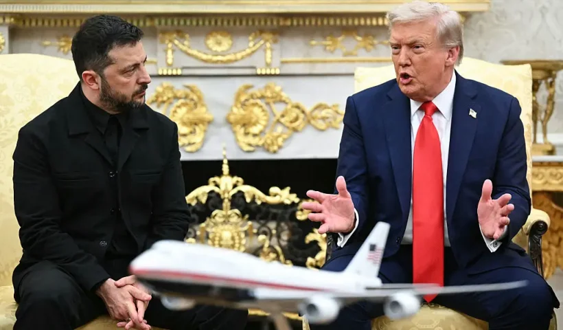 Ukrainian President Volodymyr Zelensky and US President Donald Trump participate in a meeting in the Oval Office of the White House in Washington, DC, on August 18, 2025. European leaders join Ukrainian President Volodymyr Zelensky in talks with US President Donald Trump on August 18, as they try to find a way to end Russia's offensive. The leaders heading to Washington on Monday to appear alongside Zelensky call themselves the "coalition of the willing." (Photo by Mandel NGAN / AFP) (Photo by MANDEL NGAN/AFP via Getty Images)