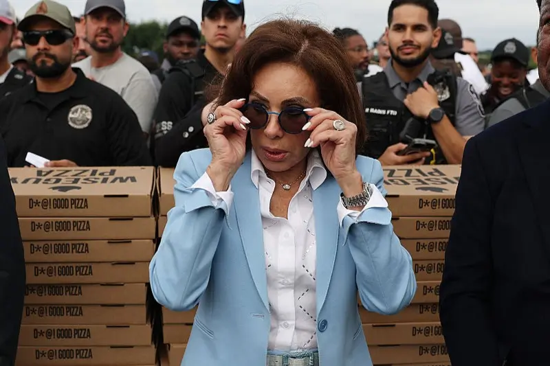 WASHINGTON, DC - AUGUST 21: U.S. Attorney for the District of Columbia Jeanine Pirro adjusts her glasses as U.S. President Donald Trump visits the U.S. Park Police Anacostia Operations Facility on August 21, 2025 in Washington, DC. The Trump administration has deployed federal officers and the National Guard to the District in order to place the DC Metropolitan Police Department under federal control and assist in crime prevention in the nation's capital. (Photo by Anna Moneymaker/Getty Images)
