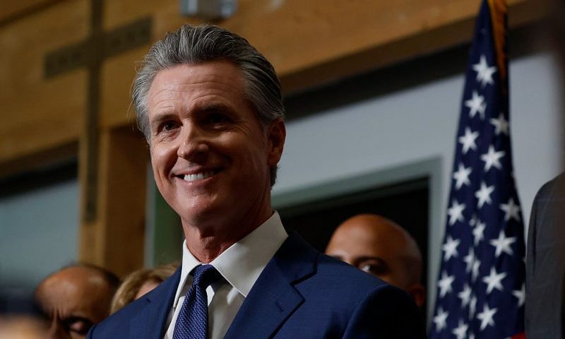 SACRAMENTO, CALIFORNIA - AUGUST 21: California Gov. Gavin Newsom looks on during a news conference to kick off the Yes on 50 campaign at the California Democratic Party Headquarters on August 21, 2025 in Sacramento, California. In a move to counter Texas House Republicans’ plan to redraw the state’s congressional maps ahead of the 2026 midterm elections, California Democrats took up a proposed constitutional amendment to temporarily redraw their own congressional maps, potentially creating five additional U.S. House seats for their party. (Photo by Justin Sullivan/Getty Images)