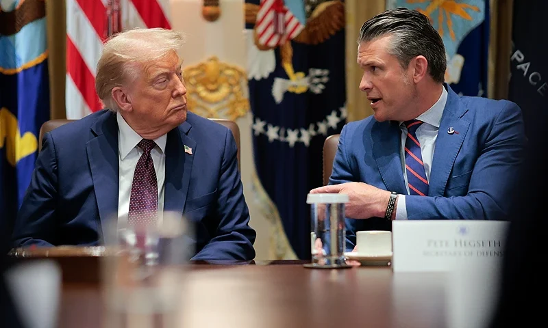 WASHINGTON, DC - AUGUST 26: U.S. Defense Secretary Pete Hegseth speaks alongside President Donald Trump during a cabinet meeting in the Cabinet Room of the White House on August 26, 2025 in Washington, DC. This is the seventh cabinet meeting of Trump's second term. (Photo by Chip Somodevilla/Getty Images)