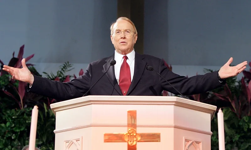 Dr. James C. Dobson, founder and chairman of Focus on the Family, gestures while speaking at the Justice Sunday III rally on January 8, 2006 in Philadelphia, Pennsylvania. Sponsored by the Family Research Council, the rally was held one day before the start of confirmation hearings for Supreme Court nominee Samuel Alito. (Photo by Jeff Fusco/Getty Images)