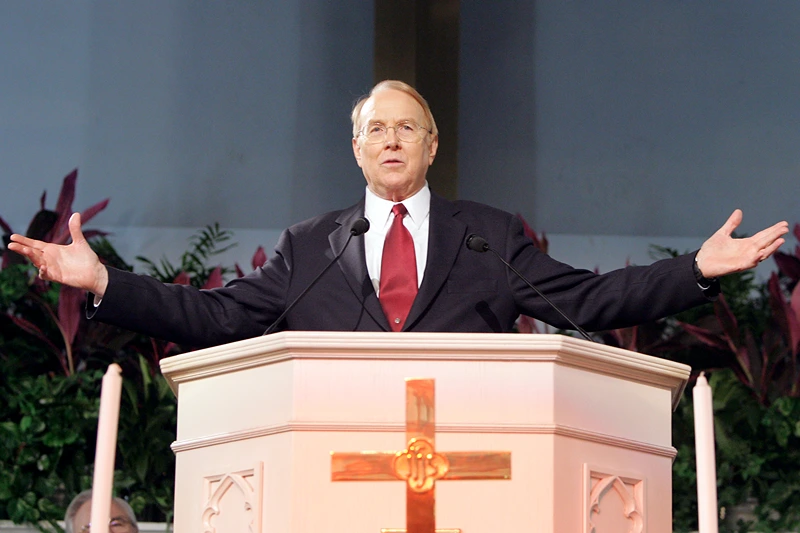Dr. James C. Dobson, founder and chairman of Focus on the Family, gestures while speaking at the Justice Sunday III rally on January 8, 2006 in Philadelphia, Pennsylvania. Sponsored by the Family Research Council, the rally was held one day before the start of confirmation hearings for Supreme Court nominee Samuel Alito. (Photo by Jeff Fusco/Getty Images)