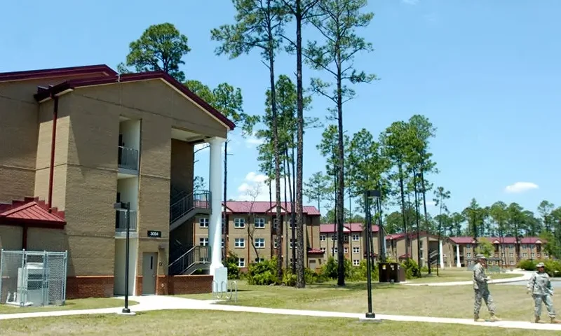 FORT STEWART, GA - MAY 1: New barracks called One Plus One and used by U.S. Army 3rd Infantry Division since 2006 are shown during a tour May 1, 2008 in Fort Stewart, Georgia. The housing is the latest in barracks that look more like two-bedroom apartments, featuring cable TV, Internet connection and washer and dryers, than traditional barracks. The Army is under scrutiny after Army Secretary Pete Geren inspected the poor conditions in the Korean War-era barracks at Fort Bragg, North Carolina and deemed them "unacceptable". The Army invited media to inspect some of the 7,688 spaces where soldier live while on the post. (Photo by Stephen Morton/Getty Images)