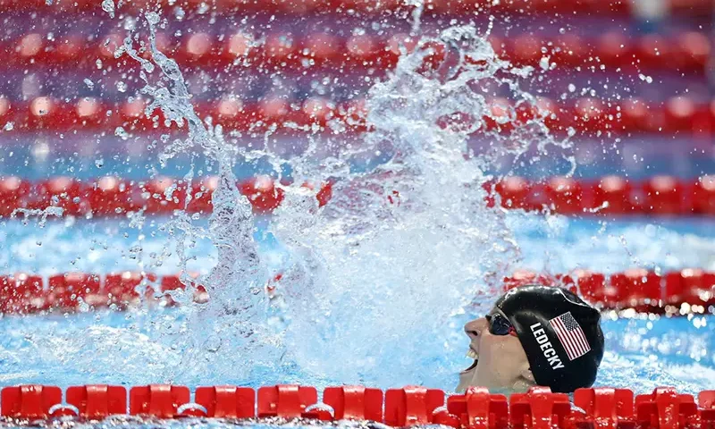 Katie Ledecky of the U.S. celebrates after winning the final REUTERS/Hollie Adams/File Photo