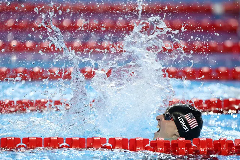 Katie Ledecky of the U.S. celebrates after winning the final REUTERS/Hollie Adams/File Photo
