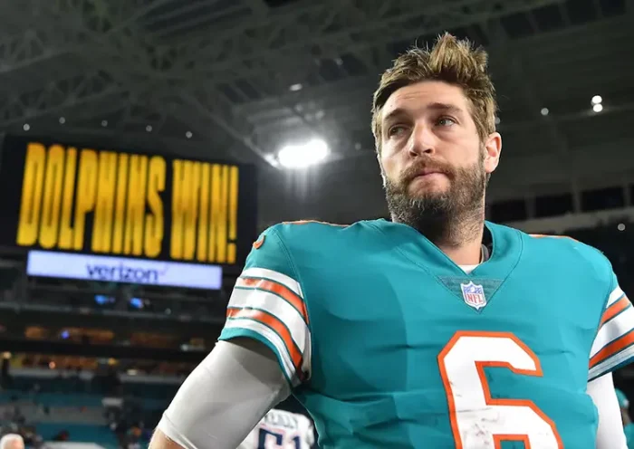 Miami Dolphins quarterback Jay Cutler (6) looks on after defeating the New England Patriots at Hard Rock Stadium. Mandatory Credit: Jasen Vinlove-USA TODAY Sports/File Photo