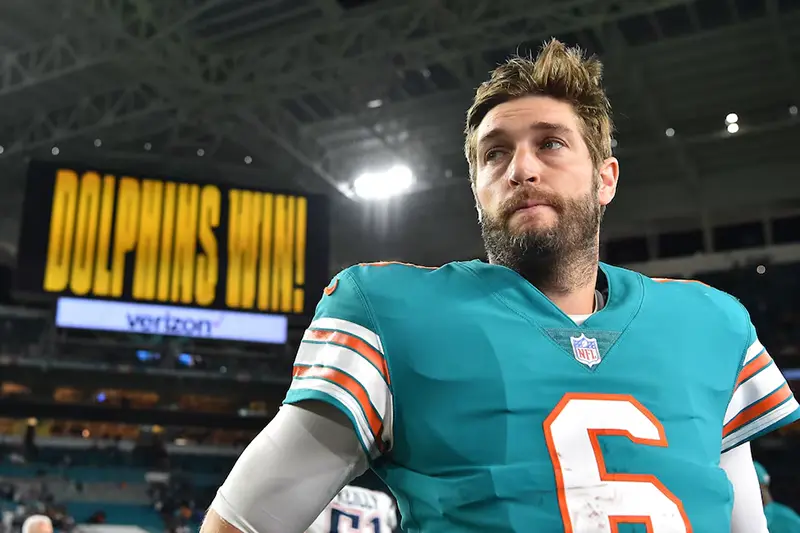 Miami Dolphins quarterback Jay Cutler (6) looks on after defeating the New England Patriots at Hard Rock Stadium. Mandatory Credit: Jasen Vinlove-USA TODAY Sports/File Photo