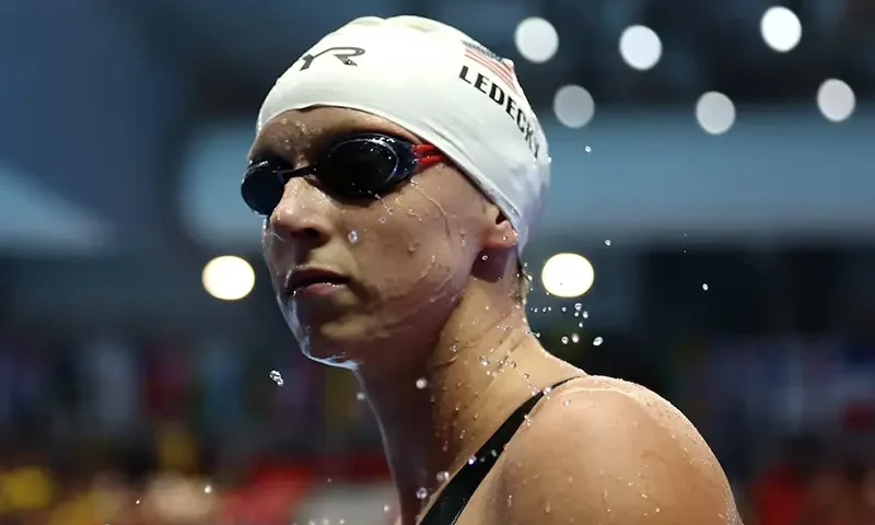 Katie Ledecky of the U.S. at the end of heat 3 REUTERS/Hollie Adams