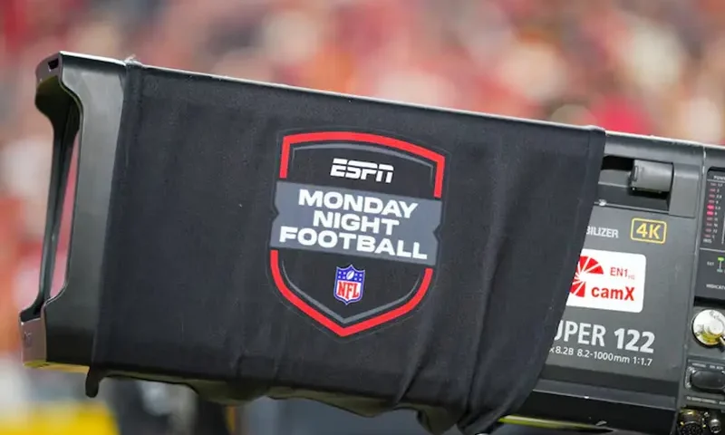 A general view of the ESPN Monday night Football logo during the first half of the game between the Kansas City Chiefs and New Orleans Saints at GEHA Field at Arrowhead Stadium. Mandatory Credit: Denny Medley-Imagn Images/File photo