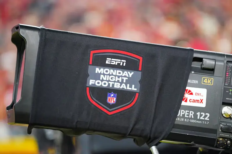 A general view of the ESPN Monday night Football logo during the first half of the game between the Kansas City Chiefs and New Orleans Saints at GEHA Field at Arrowhead Stadium. Mandatory Credit: Denny Medley-Imagn Images/File photo