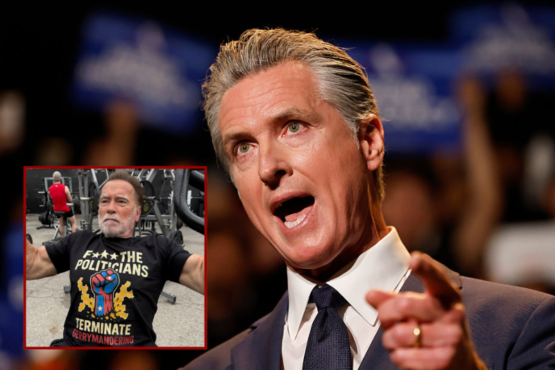 LOS ANGELES, CALIFORNIA - AUGUST 14: California Governor Gavin Newsom speaks about the “Election Rigging Response Act” at a press conference at the Democracy Center, Japanese American National Museum on August 14, 2025 in Los Angeles, California. Newsom spoke about a possible California referendum on redistricting to counter the legislative effort to add five Republican House seats in the state of Texas. (Photo by Mario Tama/Getty Images)