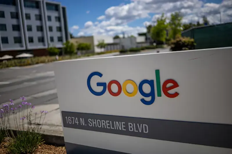 A Google logo is seen at a company research facility in Mountain View, California, U.S., May 13, 2025. REUTERS/Carlos Barria/ File Photo