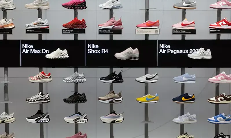 Nike shoes are seen in the King of Prussia Mall in King of Prussia, Pennsylvania, U.S., April 3, 2025. REUTERS/Rachel Wisniewski