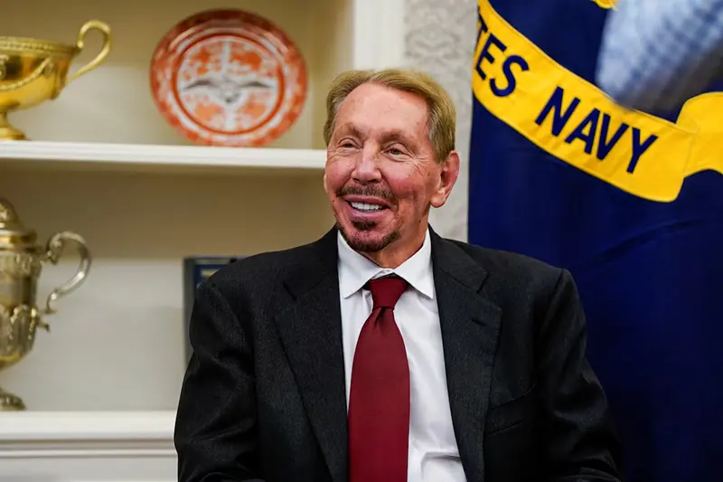Larry Ellison reacts, at the White House, in Washington, U.S. February 3, 2025. REUTERS/Elizabeth Frantz/File Photo