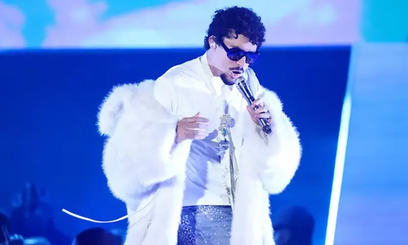 Bad Bunny performs during the iHeartRadio Music Awards at Dolby Theatre in Los Angeles, California, U.S., March 17, 2025. REUTERS/Mario Anzuoni/File Photo