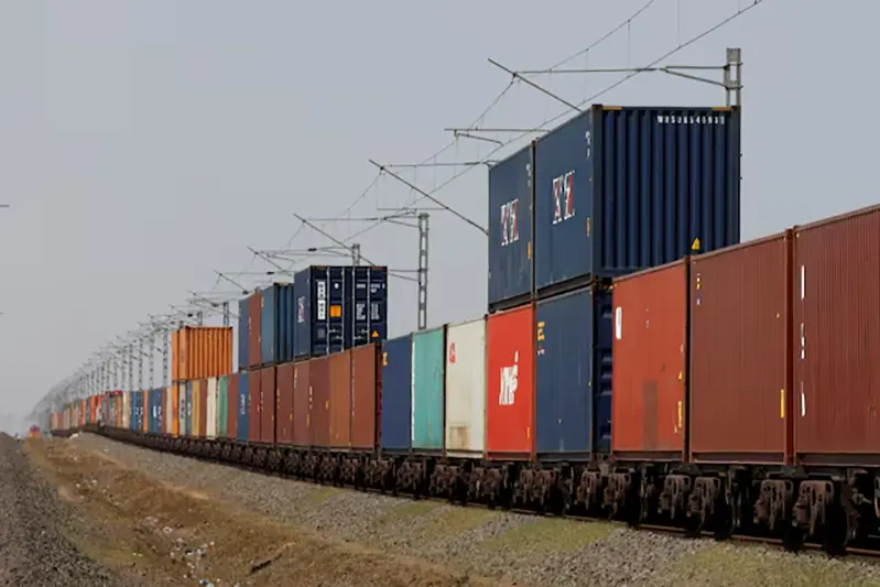 Containers are transported by train near the Deendayal Port in Kandla, in the western state of Gujarat, India, April 5, 2025. REUTERS/Amit Dave/File Photo