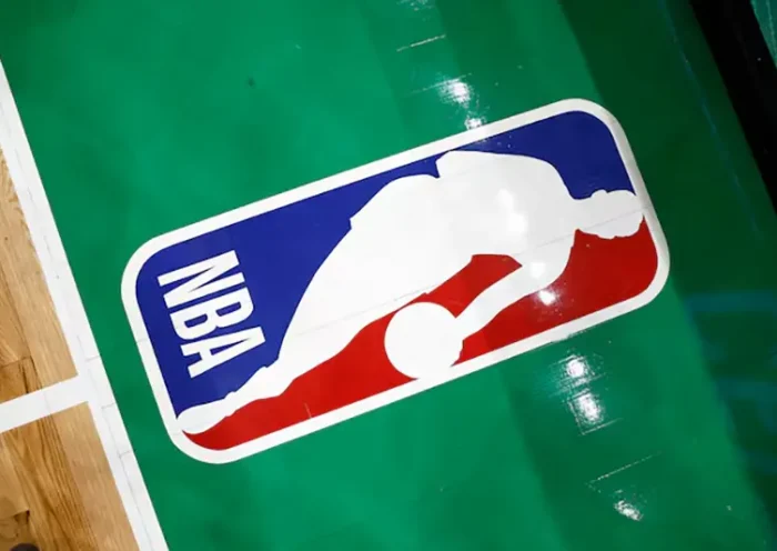 The NBA logo is seen on the court before thegame between the Boston Celtics and the Portland Trail Blazers at TD Garden. Mandatory Credit: Winslow Townson-Imagn Images/File Photo