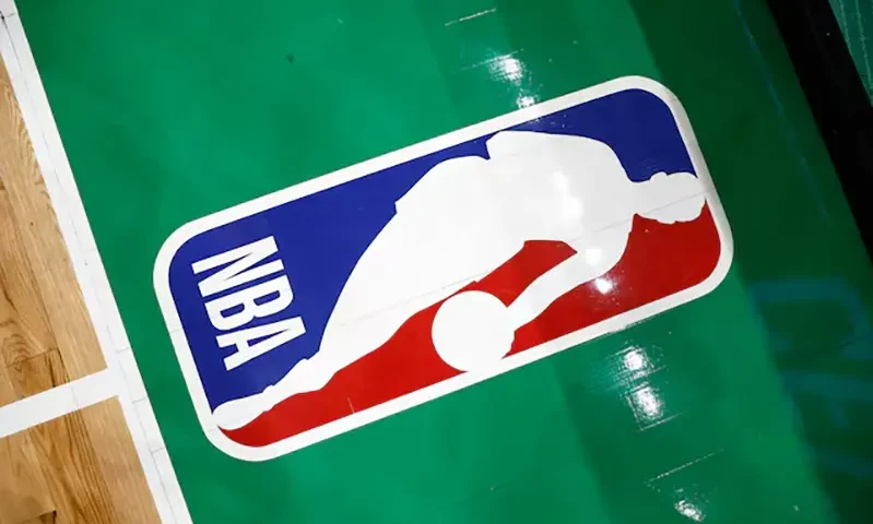 The NBA logo is seen on the court before thegame between the Boston Celtics and the Portland Trail Blazers at TD Garden. Mandatory Credit: Winslow Townson-Imagn Images/File Photo