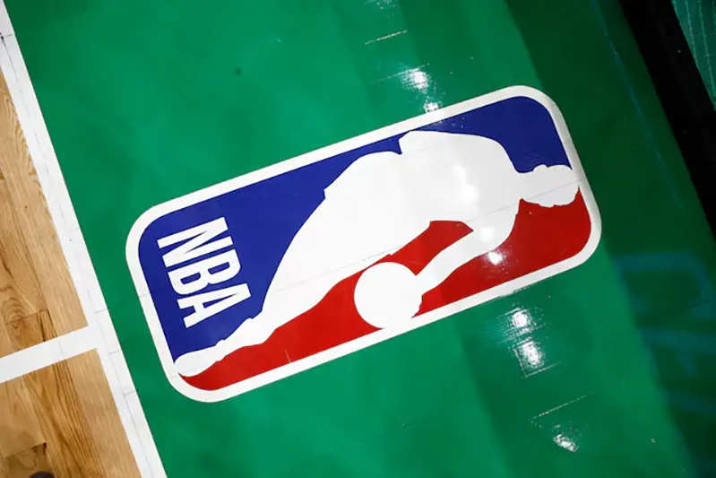 The NBA logo is seen on the court before thegame between the Boston Celtics and the Portland Trail Blazers at TD Garden. Mandatory Credit: Winslow Townson-Imagn Images/File Photo