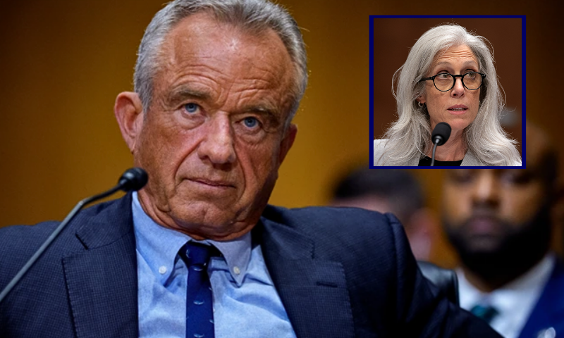 (Background) Health and Human Services Secretary Robert Kennedy Jr. appears before the Senate Finance Committee at the Dirksen Senate Office Building on September 04, 2025 in Washington, DC. The committee met to hear testimony on President Trump's 2026 health care agenda. (Photo by Andrew Harnik/Getty Images) / (R) WASHINGTON, DC - JUNE 25: Susan Monarez, President Donald Trump’s nominee to be the Director of the Centers for Disease Control and Prevention (CDC), testifies during her confirmation hearing before the Senate Committee on Health, Education, Labor, and Pensions in the Dirksen Senate Office Building on June 25, 2025 in Washington, DC. Monarez is a health scientist with a Ph.D. in microbiology and immunology who previously served as the Deputy Director of the Advanced Research Projects Agency for Health. (Photo by Kayla Bartkowski/Getty Images)