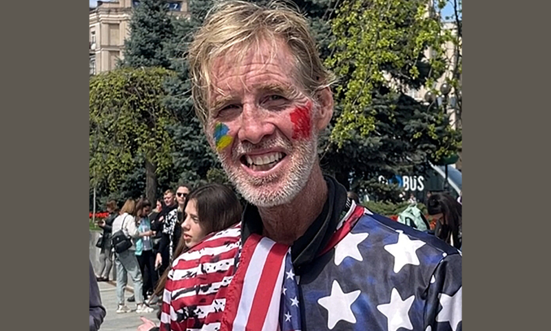 This screengrab taken from AFPTV on September 16, 2024 shows Ryan Wesley Routh speaking during an interview at a rally to urge foreign leaders and international organisations to help provide humanitarian corridors for the evacuation of civilians and Ukrainian servicemen from Mariupol in central Kyiv on April 27, 2022, amid Russia's invasion of Ukraine. US media said it was Routh, 58, who was arrested after US Secret Service agents "opened fire on a gunman" carrying an AK-47 style rifle near the boundary of Donald Trump's Florida golf course where the former president was golfing on September 15, 2024. (Photo by Nicolas GARCIA / AFPTV / AFP) (Photo by NICOLAS GARCIA/AFPTV/AFP via Getty Images)