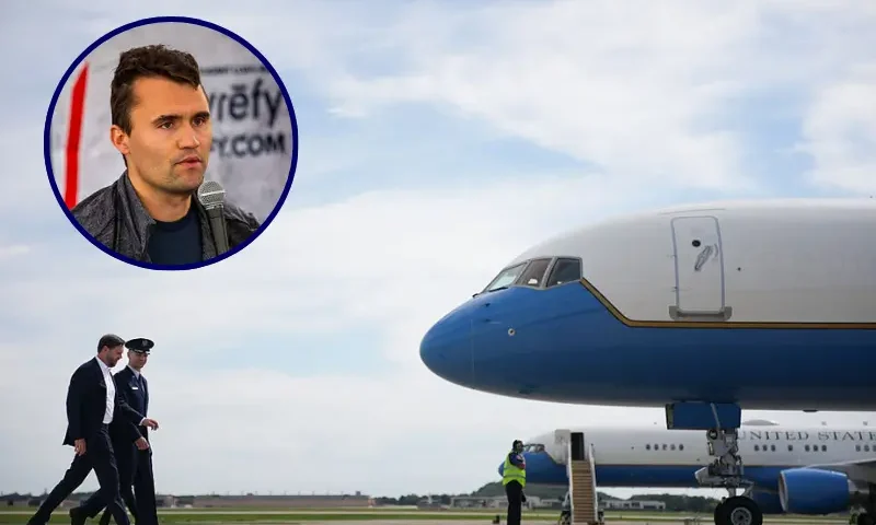 U.S. Vice President JD Vance (L) walks to Air Force Two August 28, 2025 at Joint Base Andrews, Maryland. Vance is scheduled to speak later today at an event in La Crosse, Wisconsin. (Photo by Andrew Harnik/Getty Images) / Right-wing activist Charlie Kirk debates with CSUN students during his American Comeback tour stop at CSUN in Northridge, Calif., on March 6, 2025. (Photo by Benjamin Hanson / Middle East Images via AFP) (Photo by BENJAMIN HANSON/Middle East Images/AFP via Getty Images)