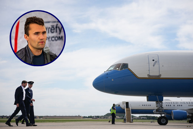 U.S. Vice President JD Vance (L) walks to Air Force Two August 28, 2025 at Joint Base Andrews, Maryland. Vance is scheduled to speak later today at an event in La Crosse, Wisconsin. (Photo by Andrew Harnik/Getty Images) / Right-wing activist Charlie Kirk debates with CSUN students during his American Comeback tour stop at CSUN in Northridge, Calif., on March 6, 2025. (Photo by Benjamin Hanson / Middle East Images via AFP) (Photo by BENJAMIN HANSON/Middle East Images/AFP via Getty Images)
