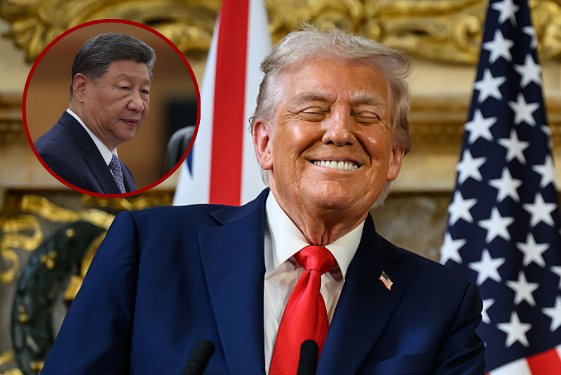 U.S. President Donald Trump talks at a press conference with UK Prime Minister Keir Starmer (not pictured) at Chequers at the conclusion of a state visit on September 18, 2025 in Aylesbury, England. This is the final day of President Trump’s second UK state visit, with the previous one taking place in 2019 during his first presidential term. (Photo by Leon Neal/Getty Images) / Chinese President Xi Jinping speaks at the beginning of a bilateral meeting with President of Congo Republic Denis Sassou Nguesso (not pictured) in The Great Hall of People on September 04, 2025 in Beijing, China. At the invitation of Chinese President Xi Jinping, 26 foreign heads of state and government will attend a military parade commemorating the 80th anniversary of the end of World War II and Japan's surrender. (Photo by Lintao Zhang/Getty Images)