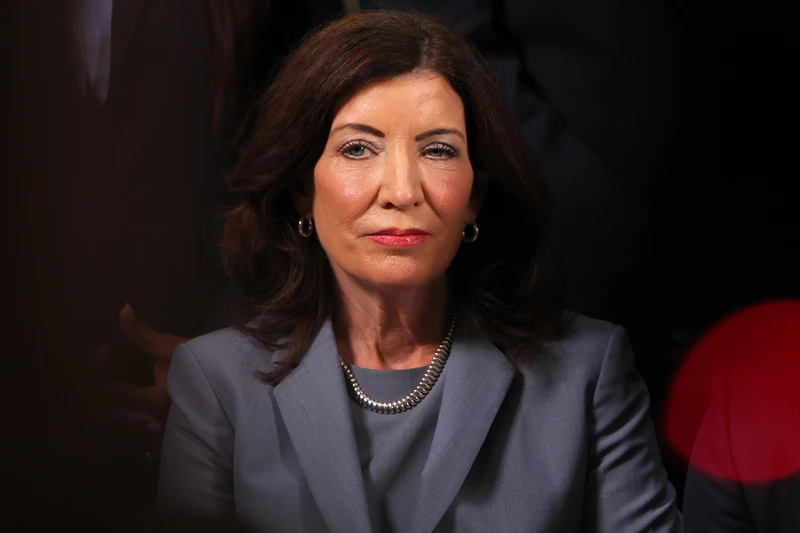 NEW YORK, NEW YORK - JULY 31: NY Gov. Kathy Hochul attends a press conference on gun violence prevention and public safety on July 31, 2023 in New York City. Mayor Adams was joined by NY Gov. Kathy Hochul, NY Attorney General Letitia James, and members of local and state government and violence interruption groups to unveil NYC's Gun Violence Prevention Task Force blueprint for community safety. The task force's $485 million blueprint will bring people together from across 20 agencies that specialize in public safety, health care, workforce development, and education to help stop gun violence in the communities most impacted by it. (Photo by Michael M. Santiago/Getty Images)