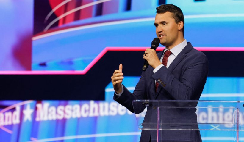 Turning Point Action founder Charlie Kirk speaks on stage during "Turning Point's The Peoples Convention" on June 14, 2024 at Huntington Place in Detroit, Michigan. (Photo by JEFF KOWALSKY / AFP) (Photo by JEFF KOWALSKY/AFP via Getty Images)
