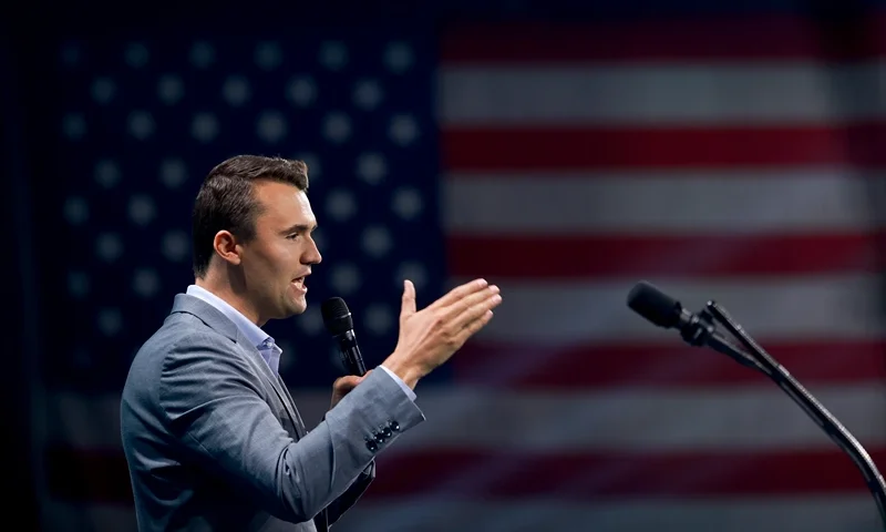 WEST PALM BEACH, FLORIDA—JULY 26: Charlie Kirk, who founded Turning Point USA, speaks before former President Donald Trump's arrival during a Turning Point USA Believers Summit conference at the Palm Beach Convention Center on July 26, 2024 in West Palm Beach, Florida. Trump had earlier in the day met with Israeli Prime Minister Benjamin Netanyahu at Mar-a-Lago. (Photo by Joe Raedle/Getty Images)