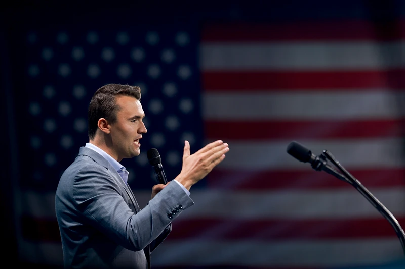 WEST PALM BEACH, FLORIDA—JULY 26: Charlie Kirk, who founded Turning Point USA, speaks before former President Donald Trump's arrival during a Turning Point USA Believers Summit conference at the Palm Beach Convention Center on July 26, 2024 in West Palm Beach, Florida. Trump had earlier in the day met with Israeli Prime Minister Benjamin Netanyahu at Mar-a-Lago. (Photo by Joe Raedle/Getty Images)