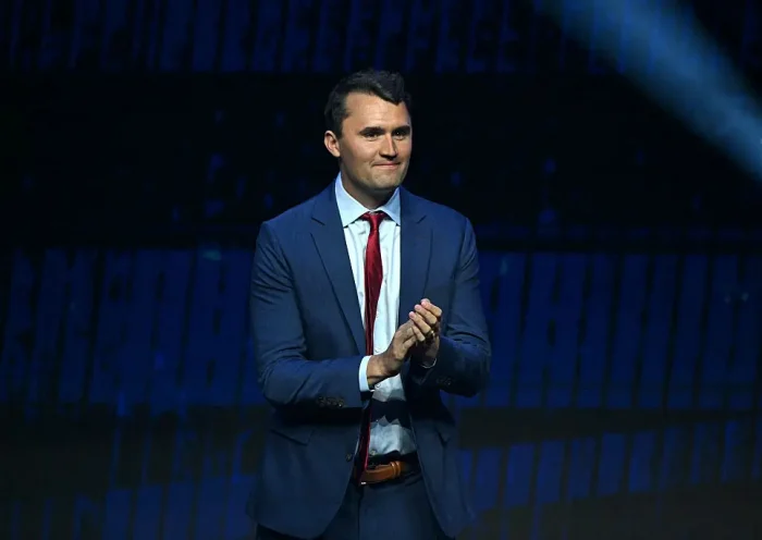 Conservative political activist and founder of Turning Point Action Charlie Kirk takes the stage during a Turning Point Action 'United for Change' campaign rally for former US President and Republican presidential candidate Donald Trump at Thomas & Mack Center in Las Vegas, Nevada, on October 24, 2024. (Photo by Patrick T. Fallon / AFP) (Photo by PATRICK T. FALLON/AFP via Getty Images)