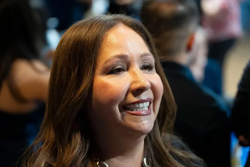 Democratic U.S. congressional candidate Adelita Grijalva speaks to the media during a primary election-night party at El Casino Ballroom on July 15, 2025 in South Tucson, Arizona. Grijalva, the Pima County supervisor, is running in a special election held for the state's 7th District seat vacated by the death of her father, longtime U.S. Rep. Raul Grijalva. (Photo by Rebecca Noble/Getty Images)