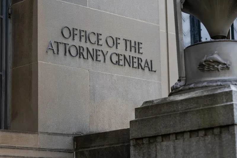 WASHINGTON, DC - JULY 20: The Office of the Attorney General at the Department of Justice building is seen on July 20, 2025 in Washington, DC. Attorney General Pam Bondi has asked a federal judge to unseal grand jury testimony used in the prosecution of Jeffrey Epstein and his longtime associate Ghislaine Maxwell. (Photo by Eric Lee/Getty Images)