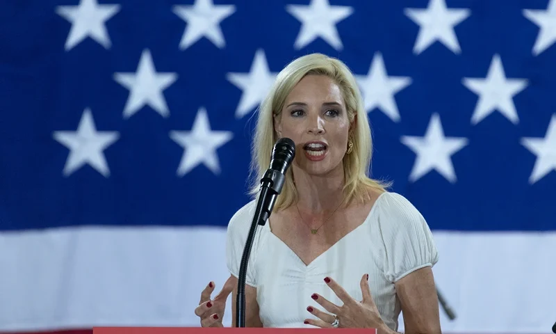 U.S. Rep. Ashley Hinson speaks to guests during her Ashley's BBQ Bash fundraiser on August 23, 2025 in Cedar Rapids, Iowa. The event was the fifth annual, which she holds to support Iowa Republican causes and candidates. (Photo by Scott Olson/Getty Images)