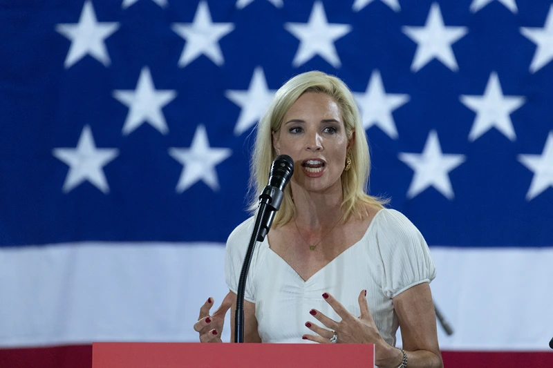 U.S. Rep. Ashley Hinson speaks to guests during her Ashley's BBQ Bash fundraiser on August 23, 2025 in Cedar Rapids, Iowa. The event was the fifth annual, which she holds to support Iowa Republican causes and candidates. (Photo by Scott Olson/Getty Images)