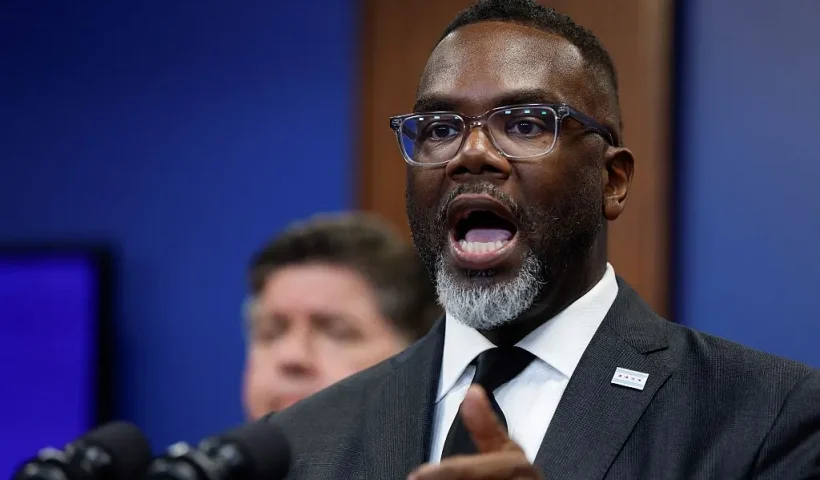 Chicago mayor Brandon Johnson speaks during a press conference amid reports of federal deployments to Chicago on September 2, 2025, in Chicago Illinois. US President Donald Trump said Tuesday that he will deploy National Guard troops to Chicago, calling the Democratic-run midwestern city a "hellhole" ravaged by gun crime. Illinois Governor JB Pritzker lashed out zt Trump's plan to send the National Guard to Chicago, saying the city "does not want troops on our streets." (Photo by KAMIL KRZACZYNSKI / AFP) (Photo by KAMIL KRZACZYNSKI/AFP via Getty Images)